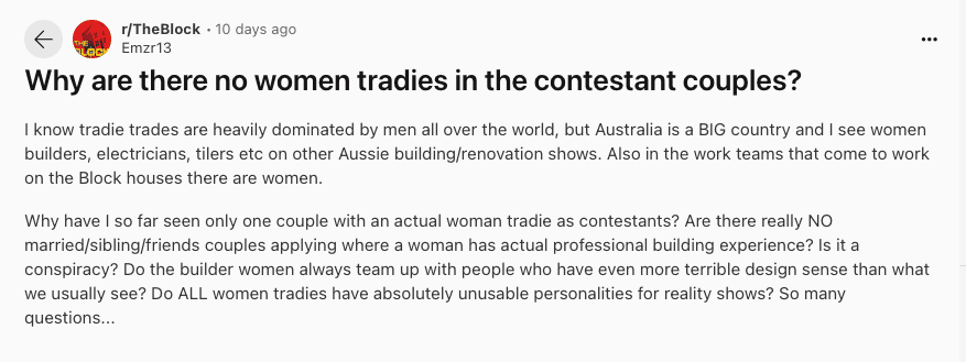 female tradies contestants the block